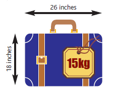 Luggage dimensions, 26in x 18in, 15kg